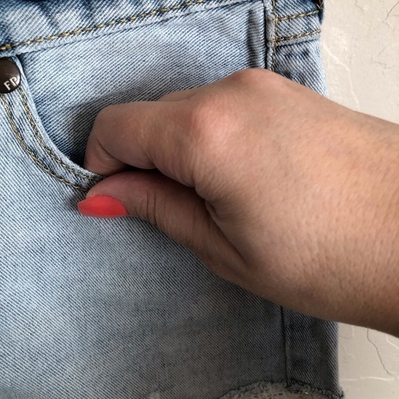 Free People Distressed Crochet Denim Shorts - Picture 12 of 13